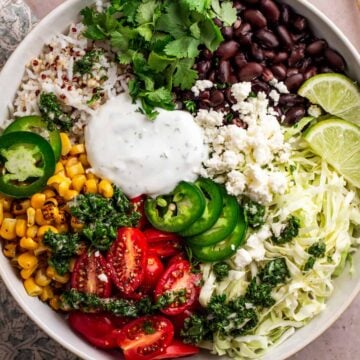 YUMMY Tex-Mex Grain Bowls with Lime Cilantro Vinaigrette.