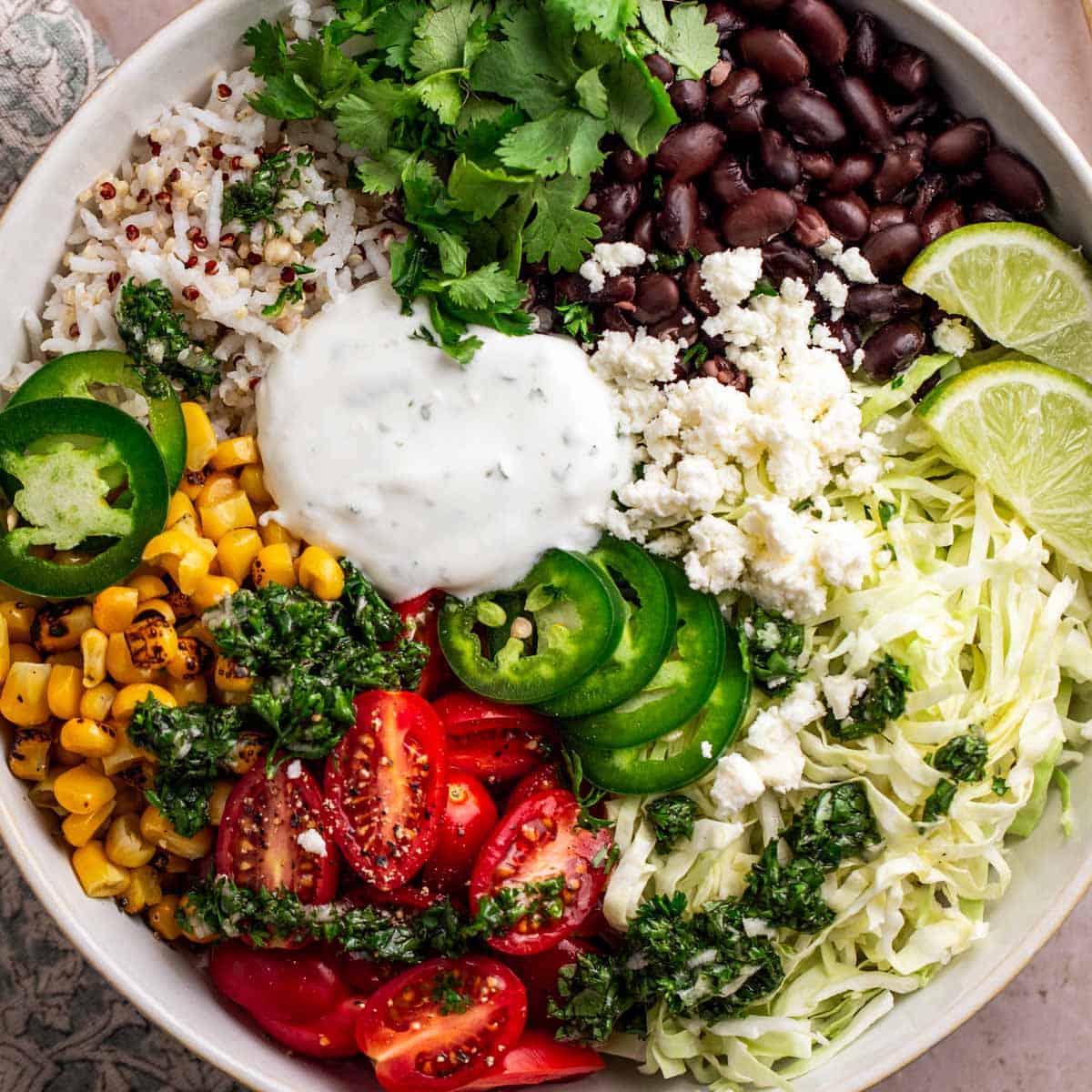 YUMMY Tex Mex Grain Bowls With Lime Cilantro Vinaigrette