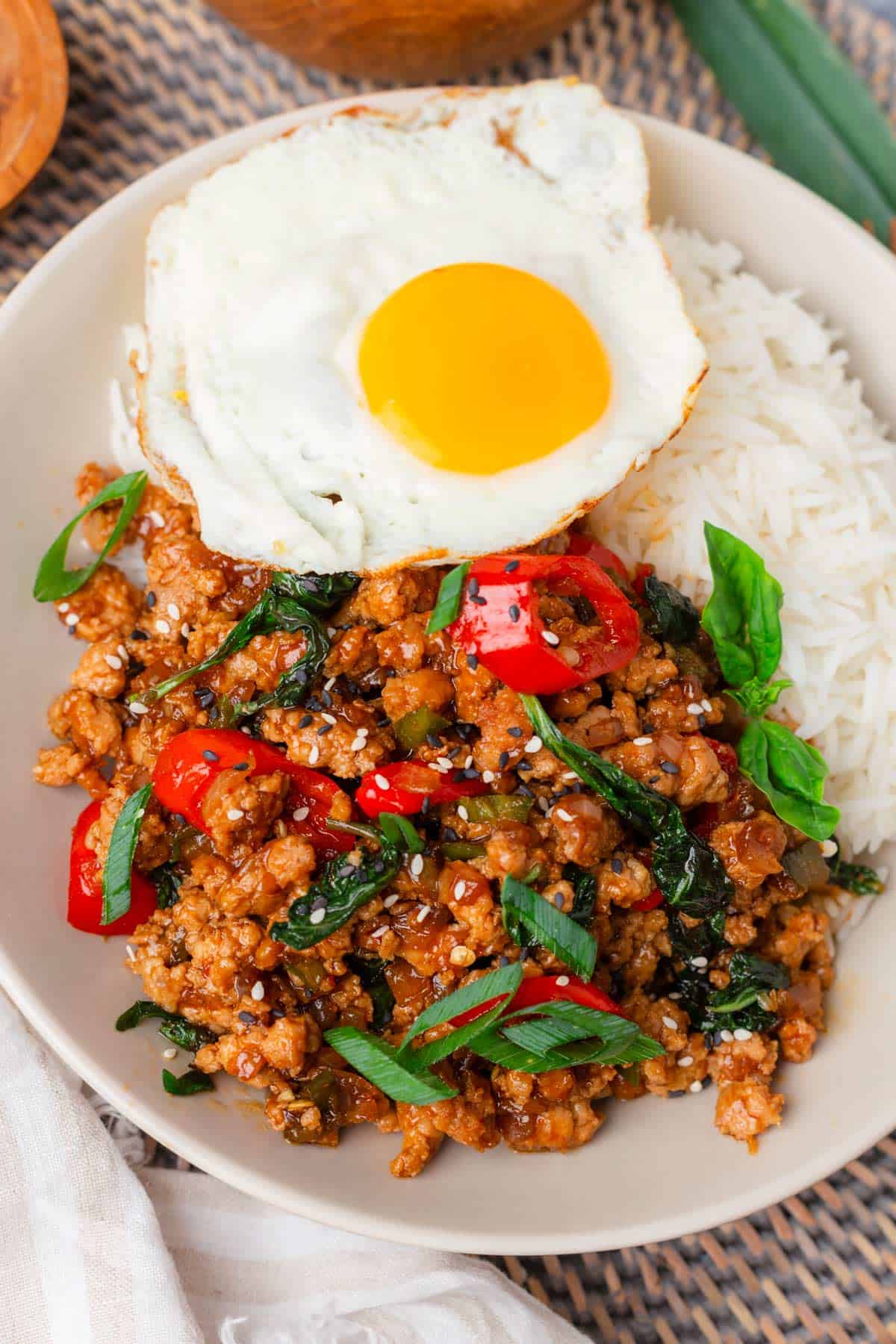 Thai Basil Ground Chicken Stir Fry.