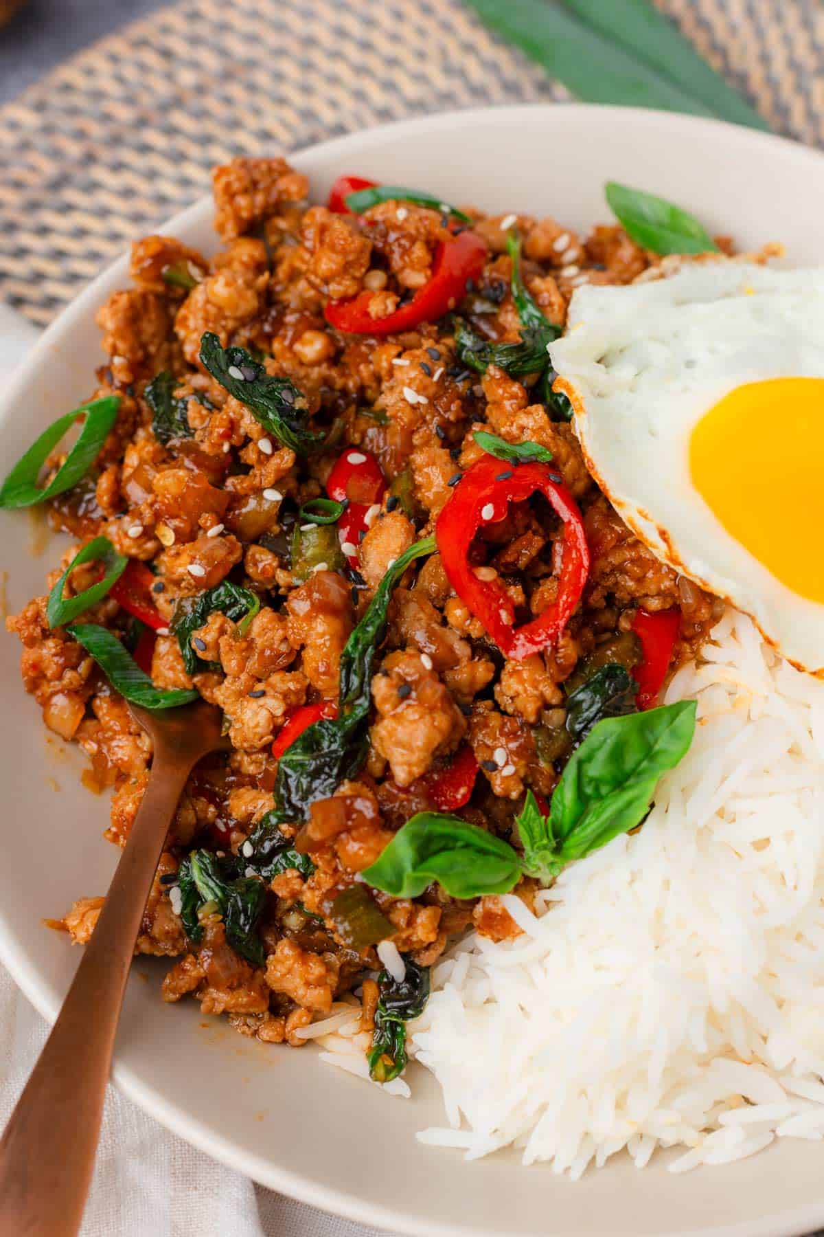 Thai Basil Ground Chicken Stir Fry.