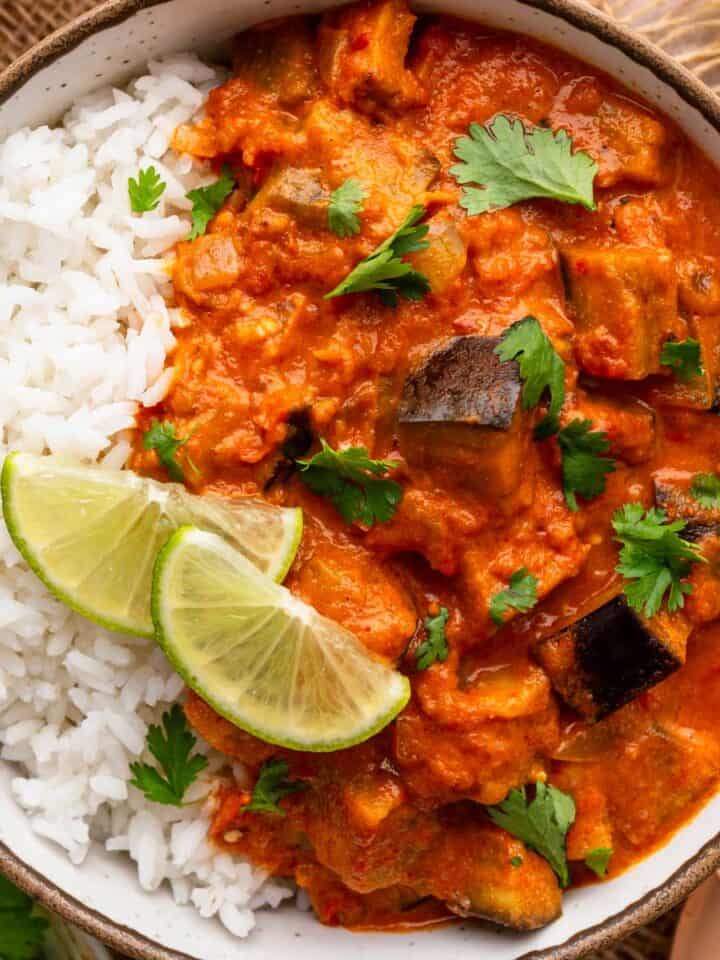 eggplant curry and rice bowl.