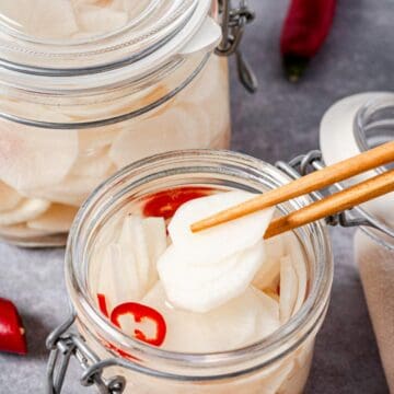 pickled daikon in a jar