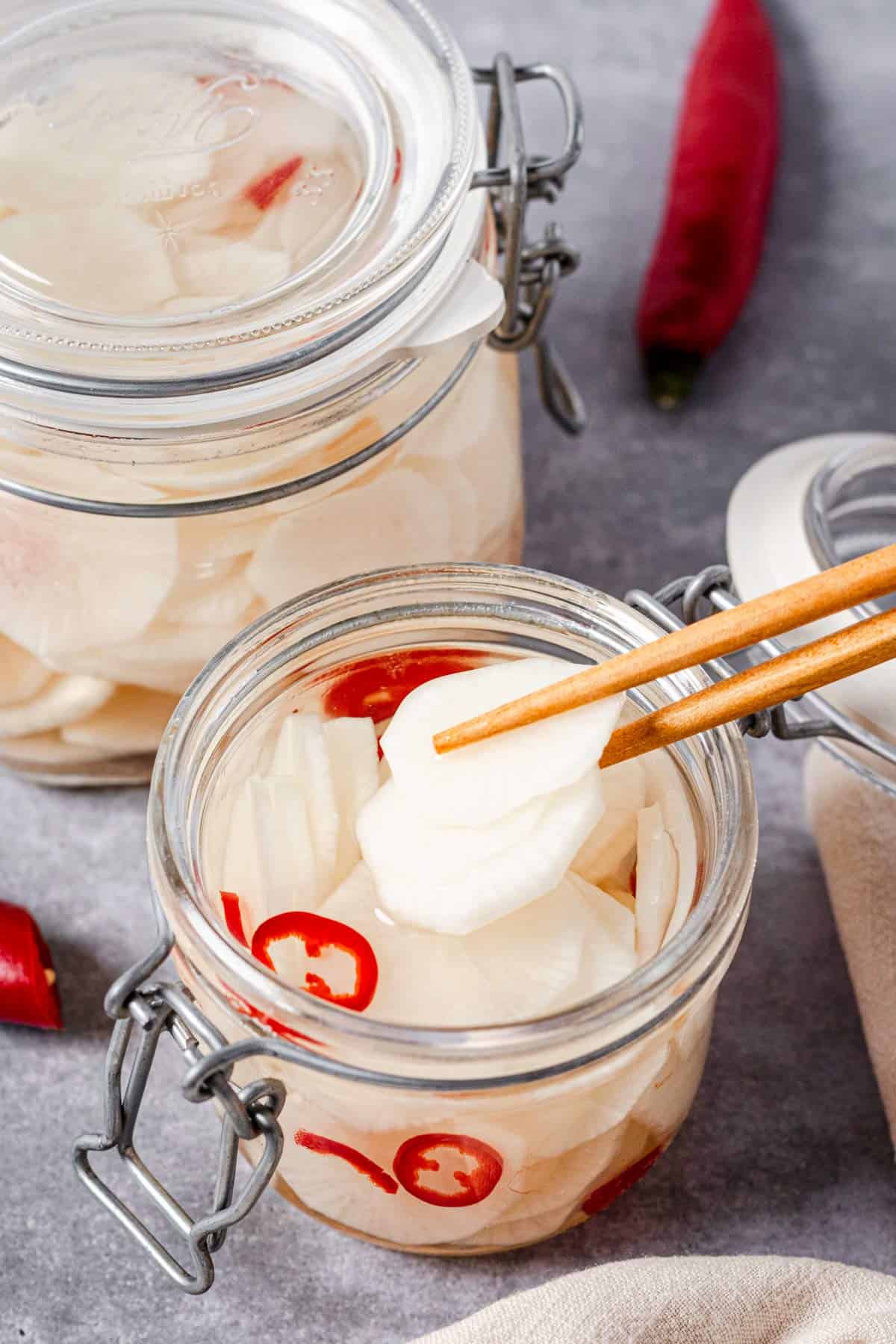 pickled daikon in a jar