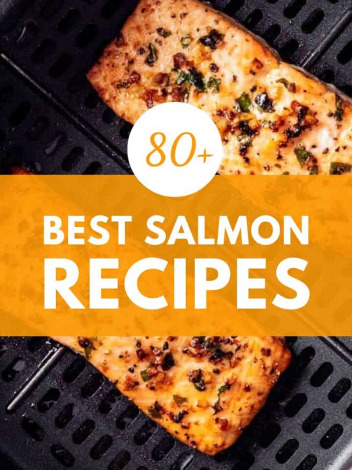 best salmon recipe images and label reads: 80+ best salmon recipes.