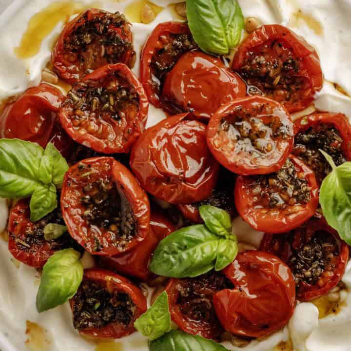 Roasted Tomato Confit on top of whipped ricotta.