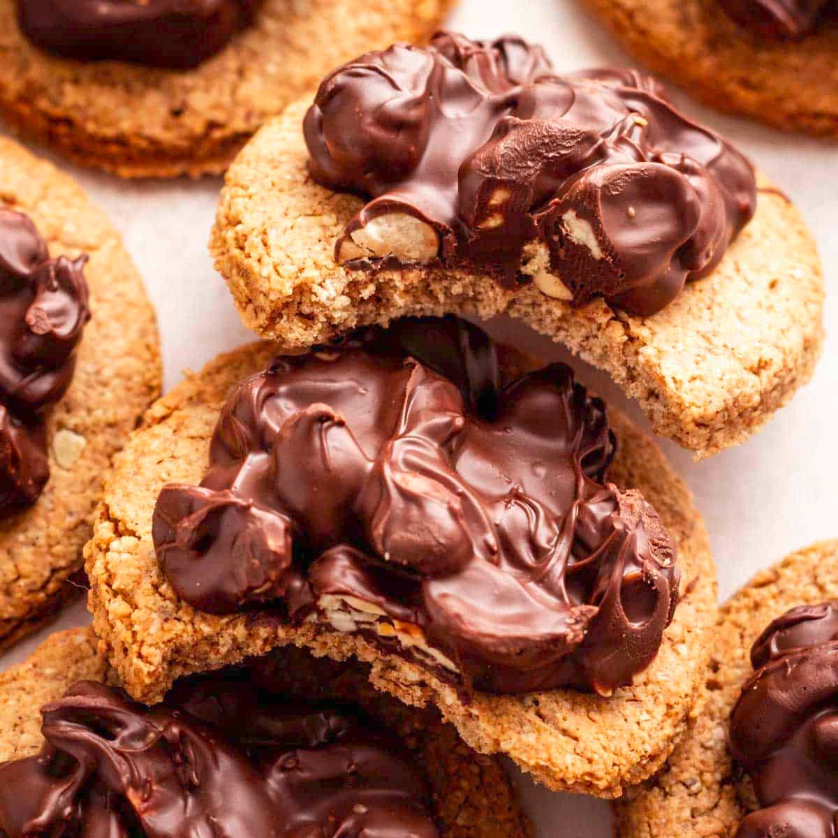 Nutty vegan chocolate biscuits.