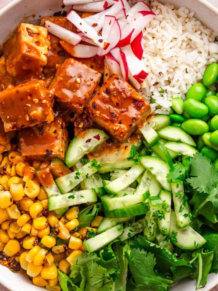 Crispy Tofu Bowls With Creamy Peanut Sauce