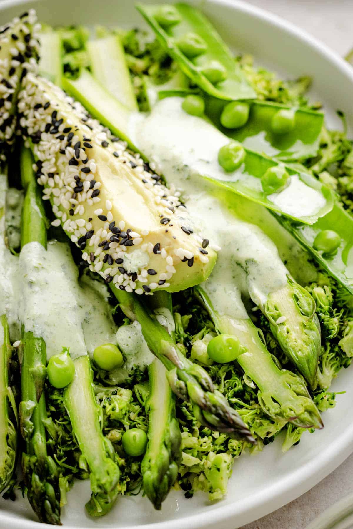 Healthy Warm Broccoli ‘Rice’ Salad with Asparagus.