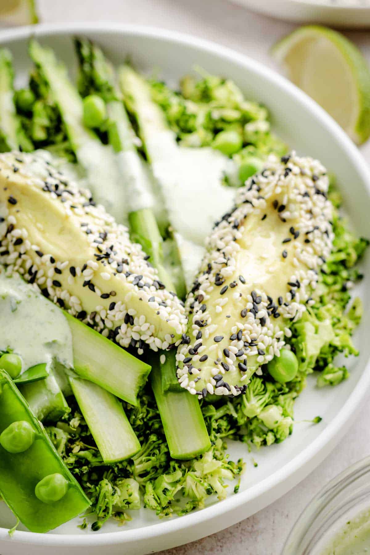 Healthy Warm Broccoli ‘Rice’ Salad with Asparagus.