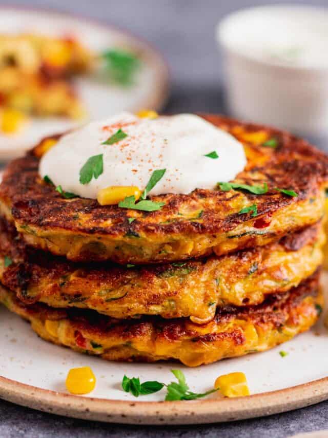 stack of Zucchini Corn Fritters
