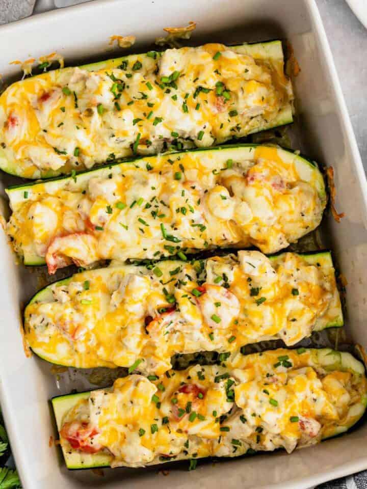 chicken stuffed zucchini boats.