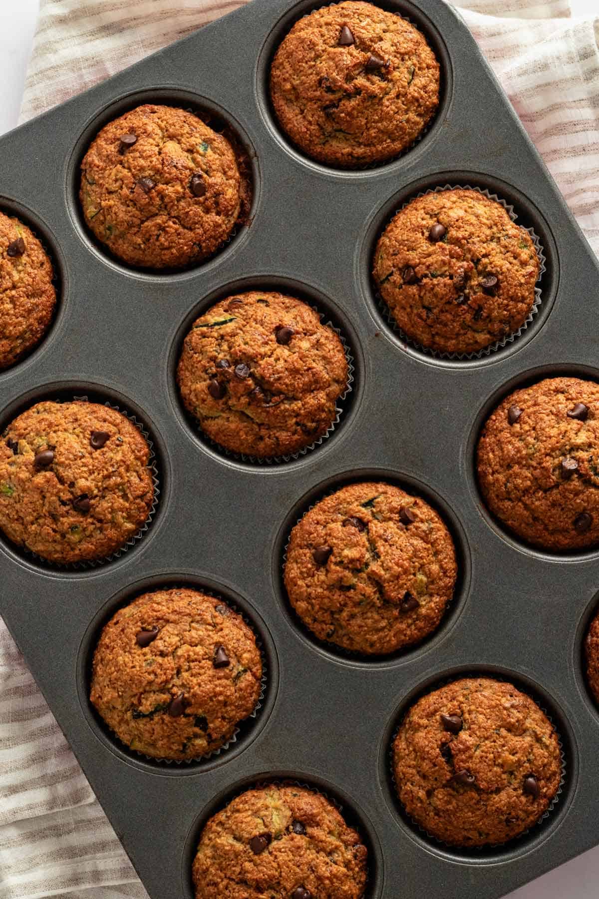 zucchini muffins in muffin pan right after baking.