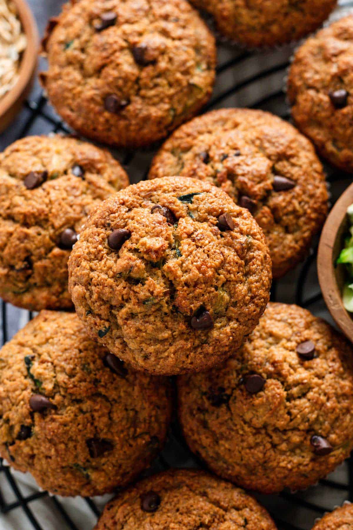 a stack of zucchini muffins.